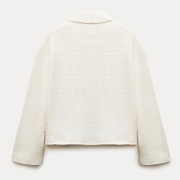 ZARA Women’s Metallic Tweed Cropped Jacket Boucle Blazer 3262/449 Small ECRU - Picture 9 of 12